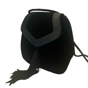 Purse Velvet Evening Bag Cross Body Clutch Satin Trim Tassel Zip Cash Slip Black